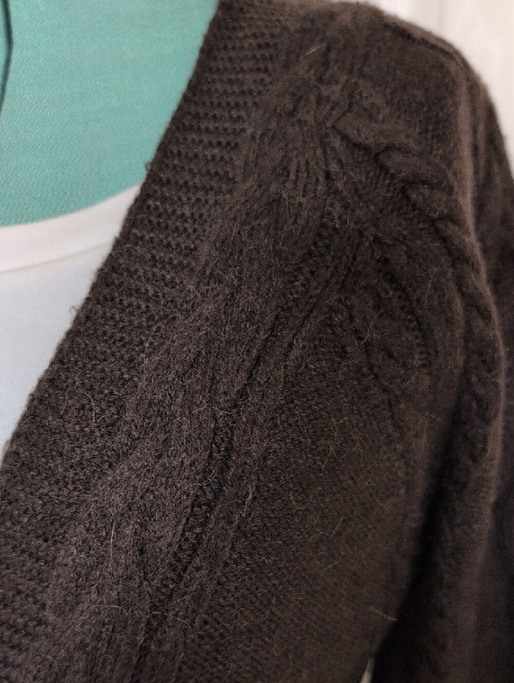 LOFT Dark Brown Cable Knit V-Neck Button Cardigan - Picture 2 of 5